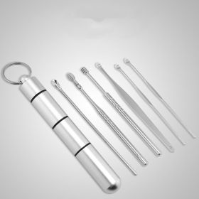 Stainless Steel Household Portable Ear Pick 6-piece Set (Option: Silver 6 Piece Set)